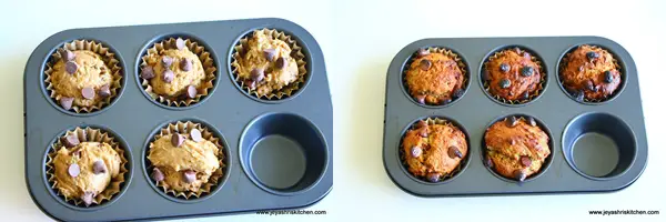 eggless banana choc chip muffin