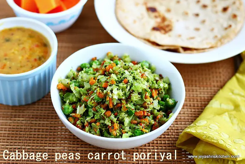 Cabbage carrot and peas Poriyal